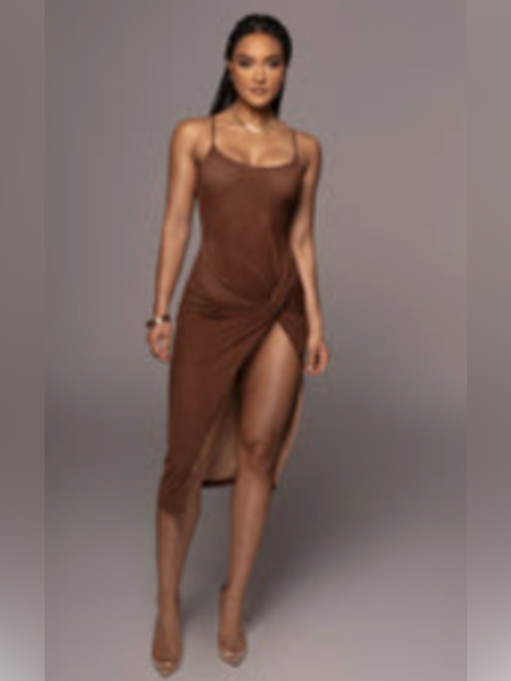 Twist-Front Bodycon Midi Dress with Slit